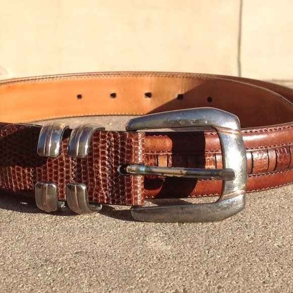 Cale Spain Genuine Lizard Belt Buckle Sz 36 Brass Buckle + Hardware - Picture 1 of 16